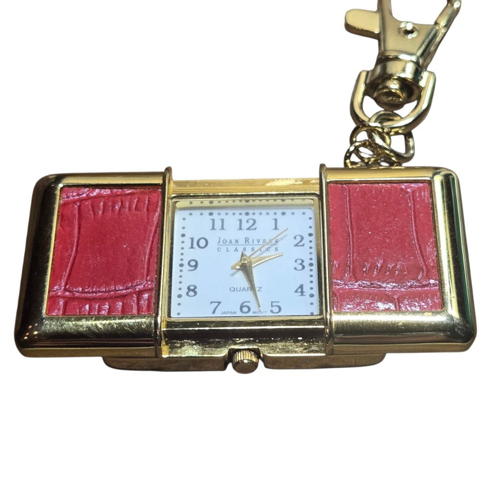 Vintage Joan Rivers Classics Gold Red Crocodile Embossed Watch Keychain Working